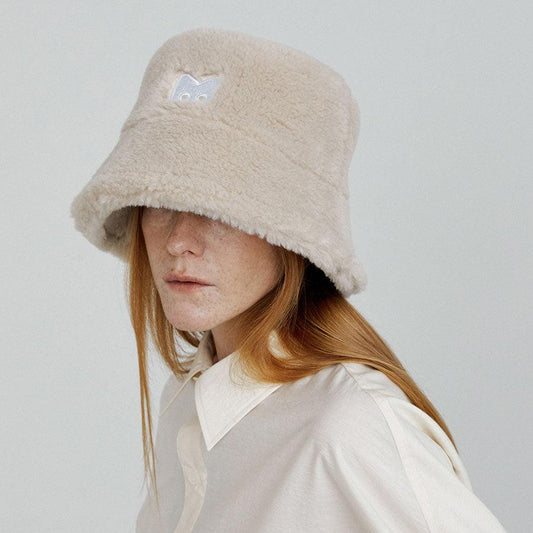 Lambswool Faux Shearling Bucket Hat/Ivory