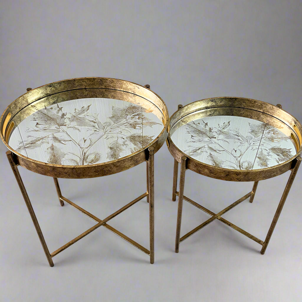 Occasional Foldable Oval Gold Mirror Tray Table