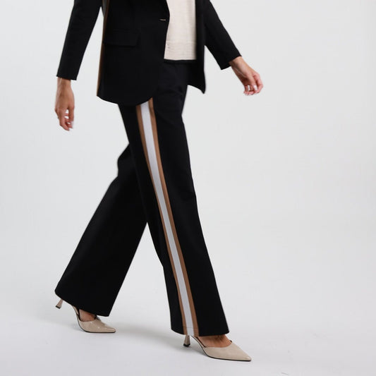 Black Milano Stitch Trousers with Side Band – Stretch Viscose Blend