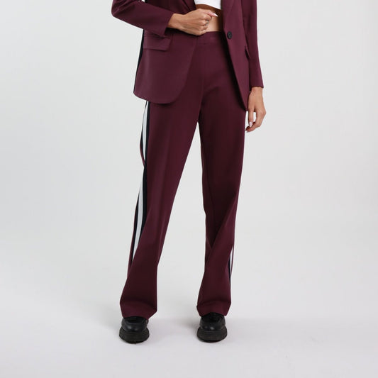 Burgundy Milano Stitch Trousers with Side Band – Stretch Viscose Blend