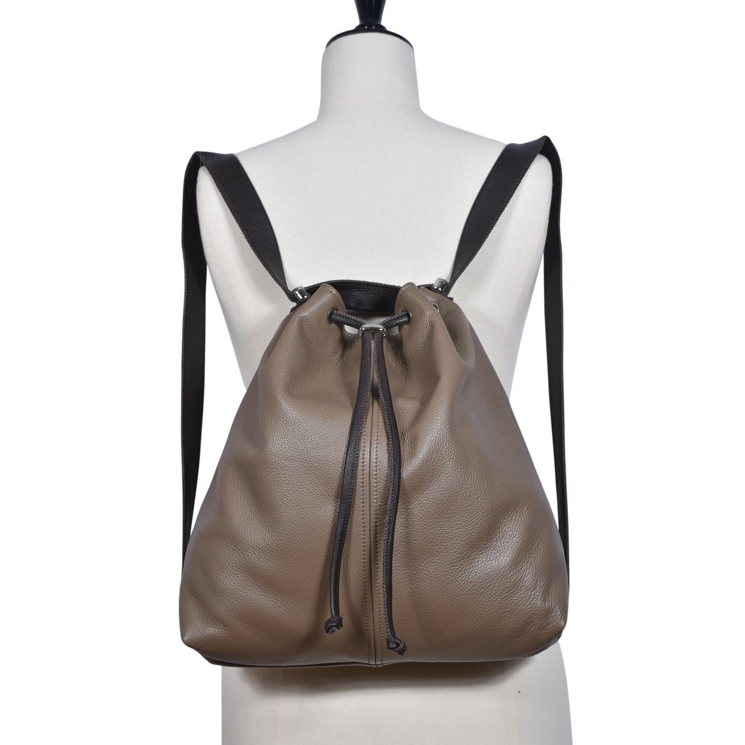 Taupe leather online backpack