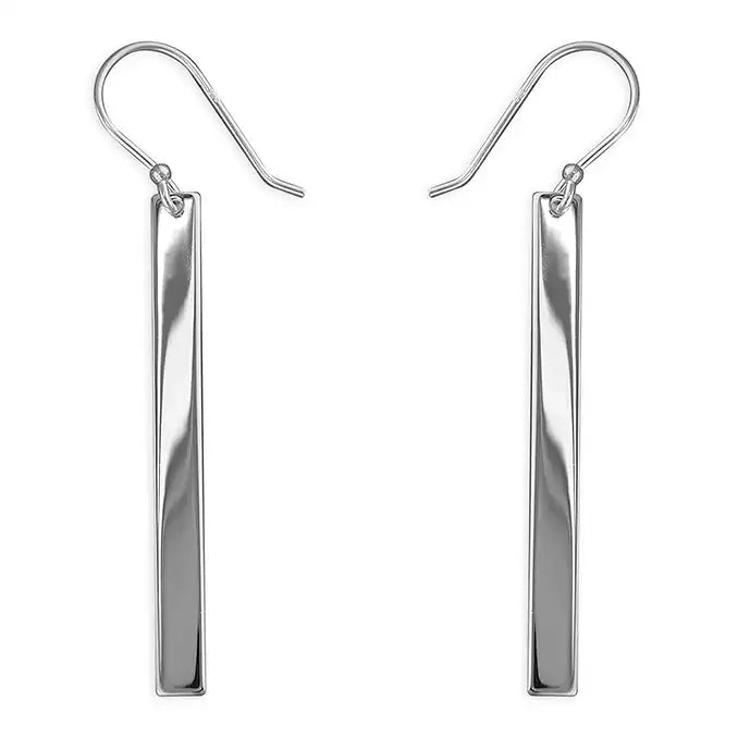 Sterling Silver Flat Bar Drop Earrings