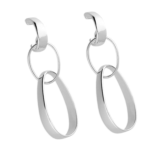 Large Link Stud Drop Sterling Silver Earring