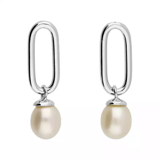 Oval Outline Freshwater Pearl Drop Earrings