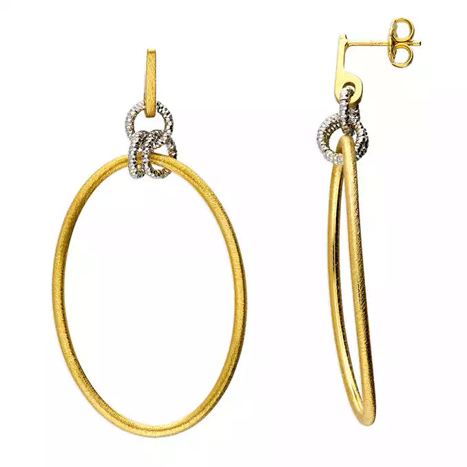 Two-Tone Diamond Cut Circle Drop Earrings