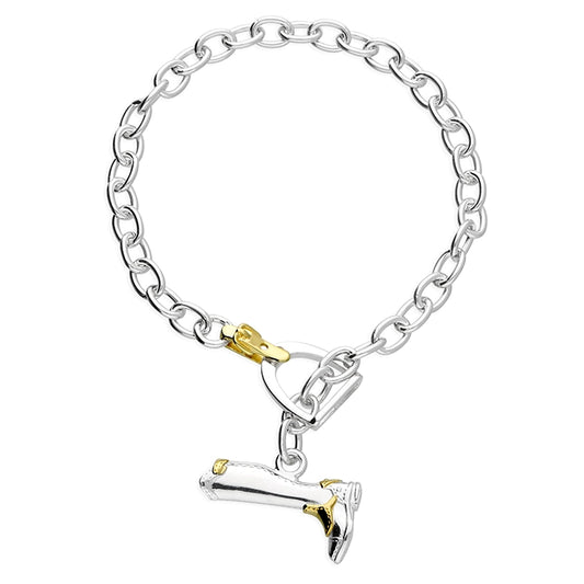 T Bar Bracelet Silver Stirrup with Boot-Gold plated