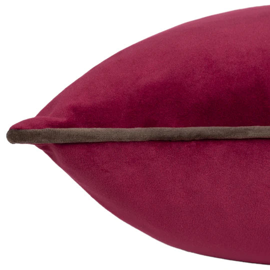 Meridian Velvet Feather Cushion-Cranberry/Mocha