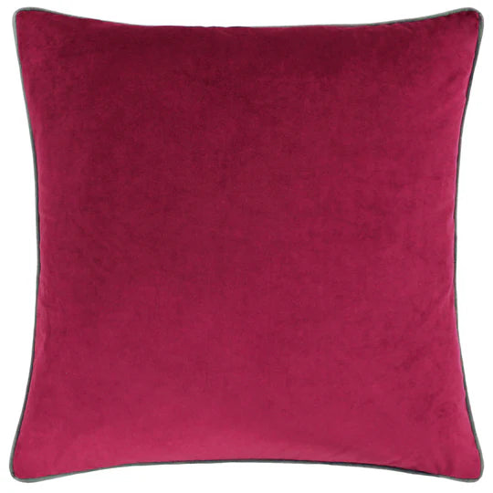 Meridian Velvet Feather Cushion-Cranberry/Mocha