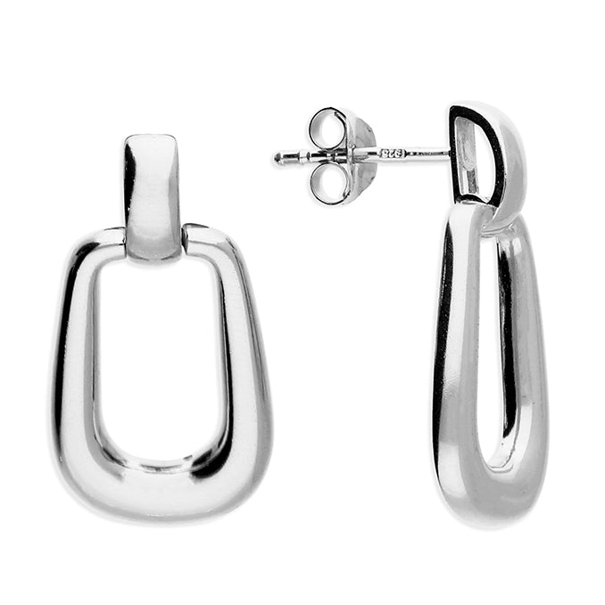 Silver Stud Earrings with Linked Rectangular Hoop