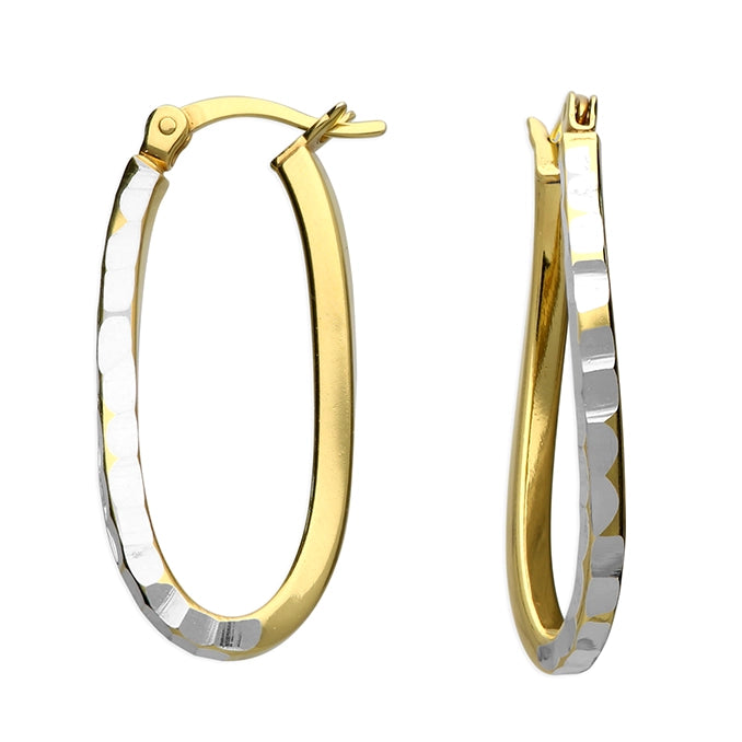 Two-Tone Twisted Oval Disco Hoop Earrings