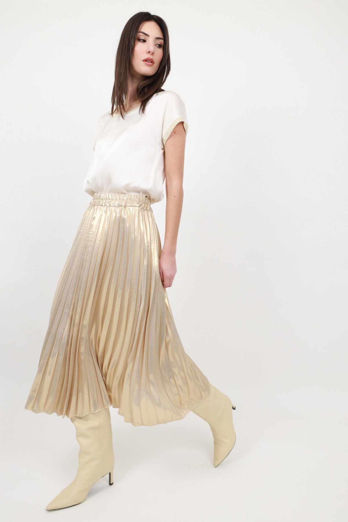 Midi Pleated Skirt-Gold