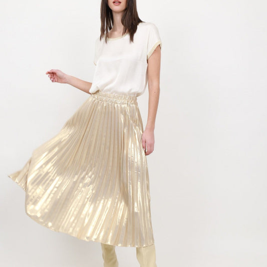 Midi Pleated Skirt-Gold