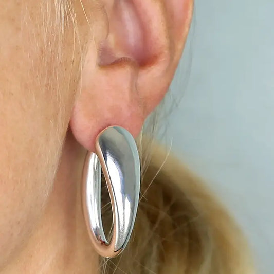 Silver Graduated modern hinged hoop Earrings