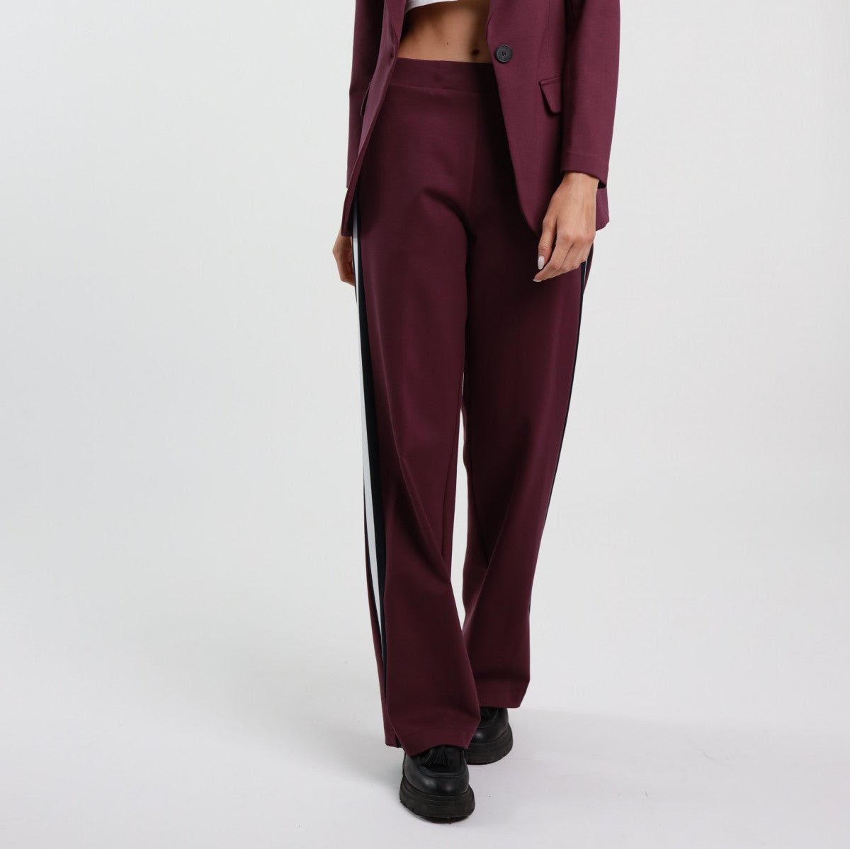 Burgundy Milano Stitch Trousers with Side Band – Stretch Viscose Blend