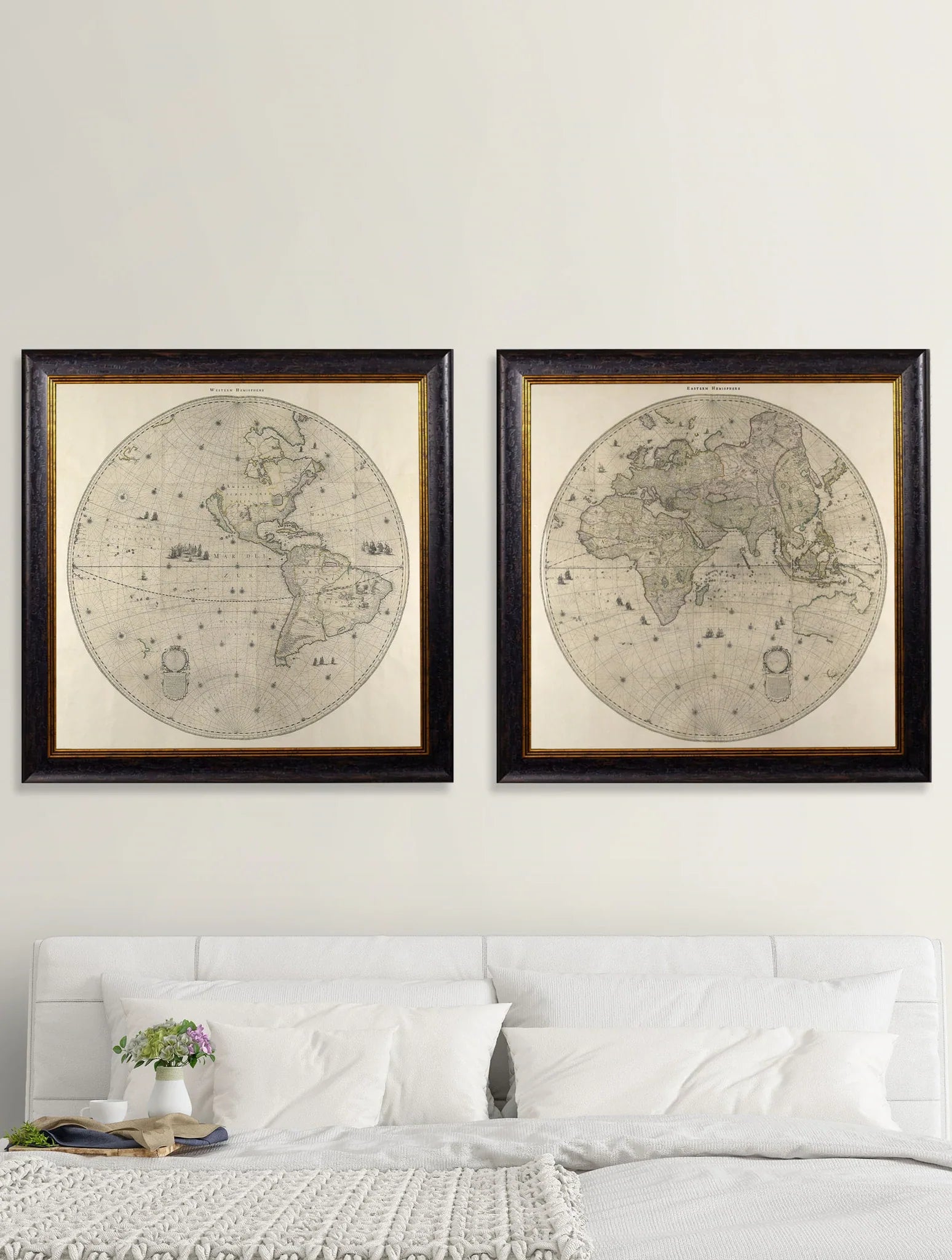 C.1660 Map Of The World In Two Hemispheres Frames for sale - Woodcock and Cavendish