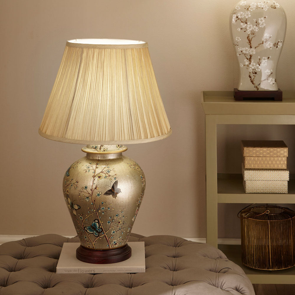 Papilion Butterfly Ceramic Table Lamp with Wooden Base for sale - Woodcock and Cavendish