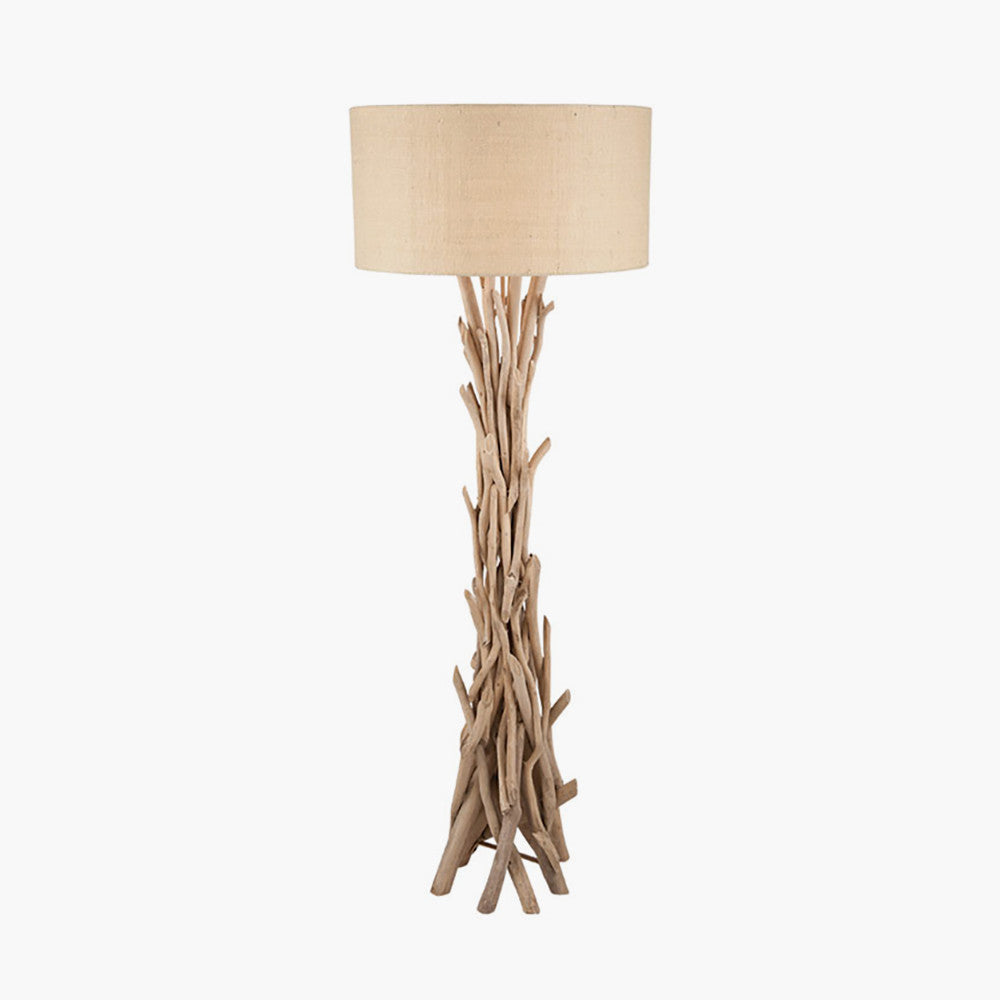 Derna Drift Wood Floor Lamp with Natural Jute Shade for sale - Woodcock and Cavendish