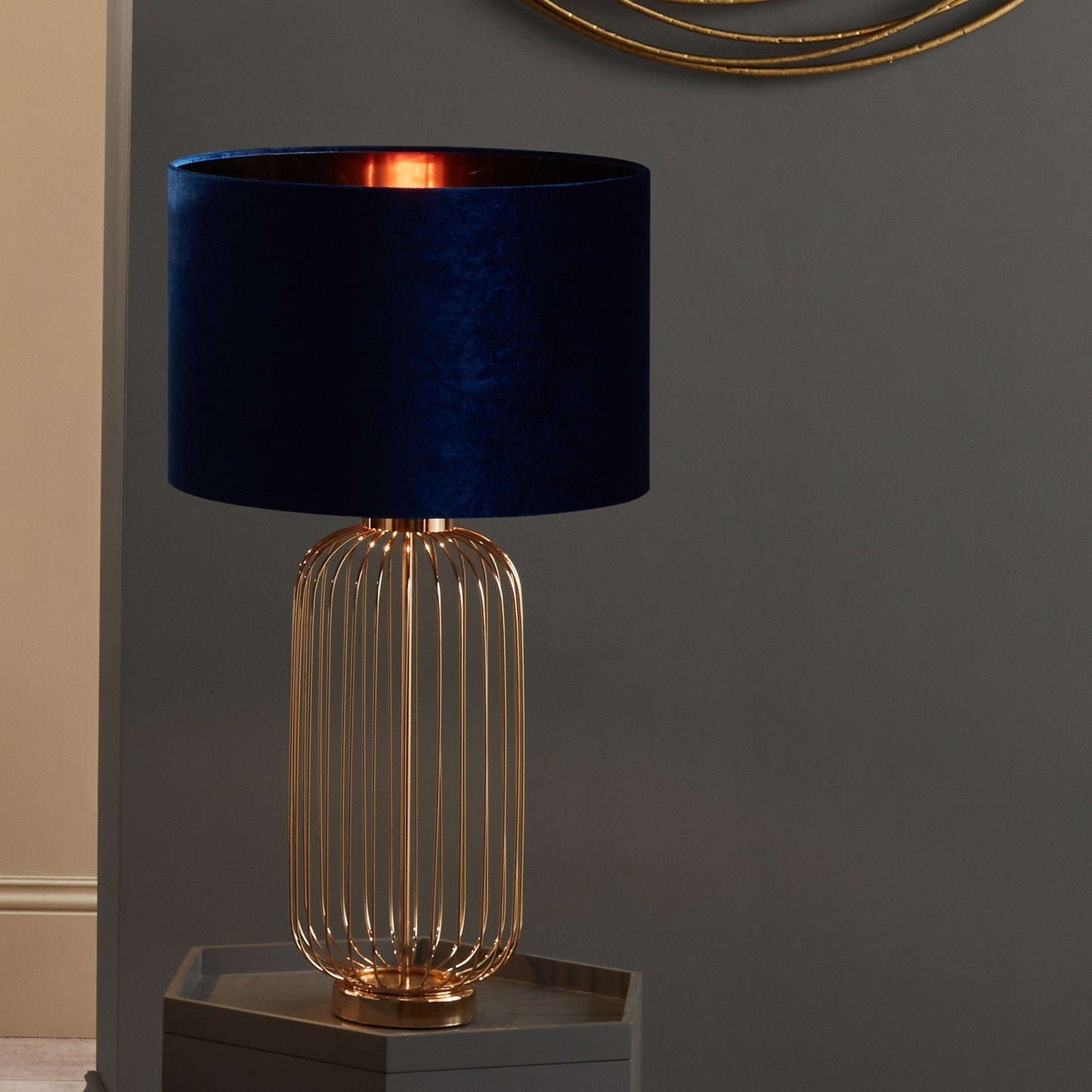 Bow 40cm Sapphire Velvet Cylinder Shade for sale - Woodcock and Cavendish
