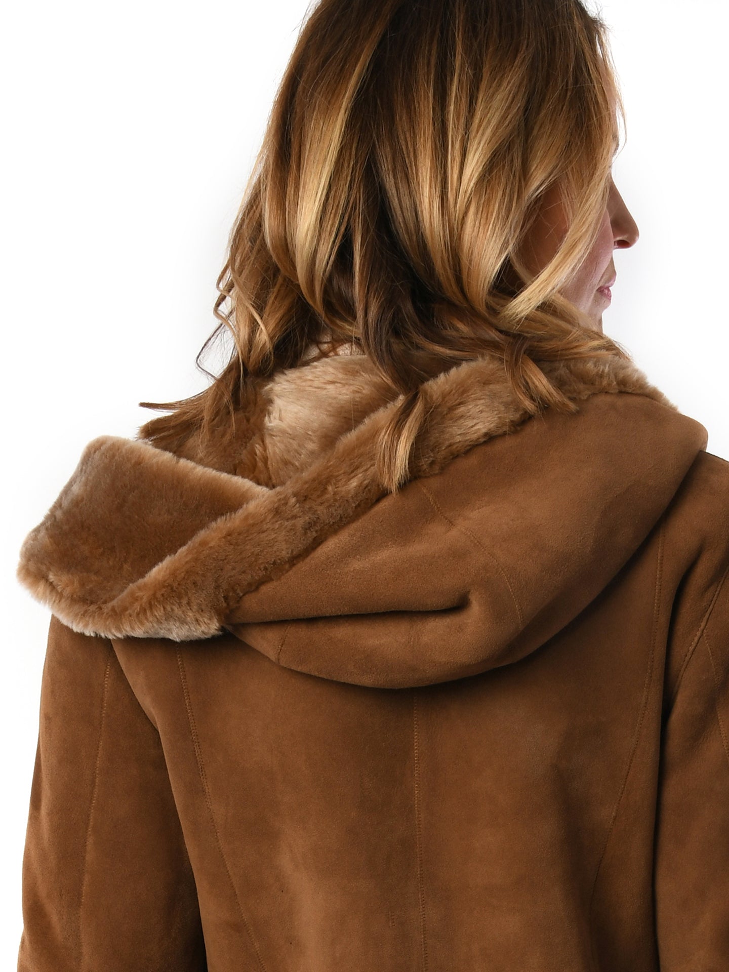 Women's Sheepskin Hooded Coat- Caramel